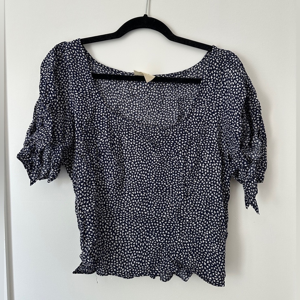 Maeve Blue Ruched Crop Blouse